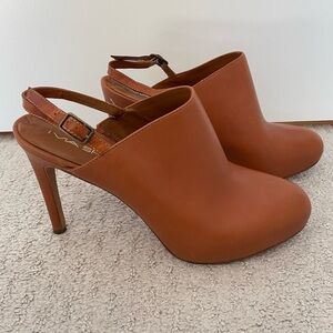 Via Spiga Coquette Tan Leather Slingback Platform Heels Clogs Booties SZ 8